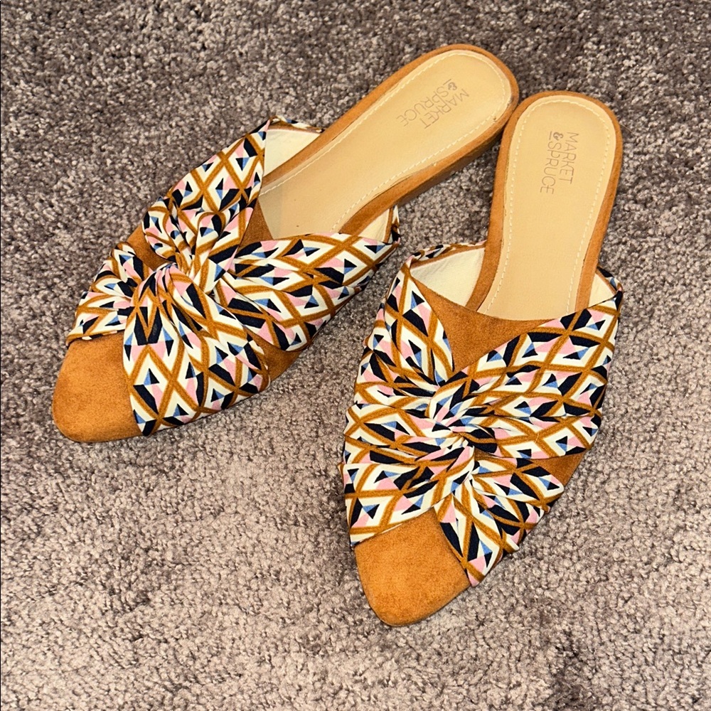 Market & Spruce knot tie geometric pointed slip on flats
